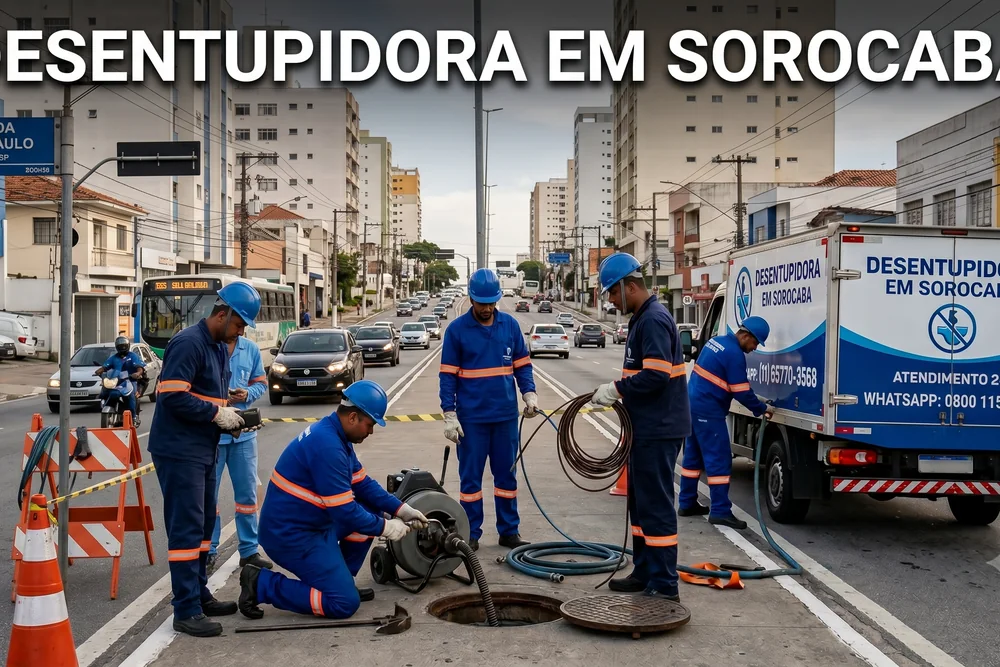Equipe da desentupidora em Sorocaba em atendimento local